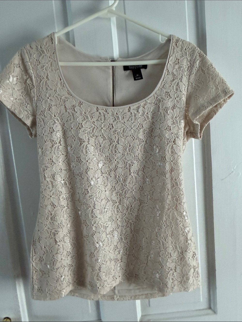 White House Black Market Floral Lace Scoop Neck Top - Light Cream